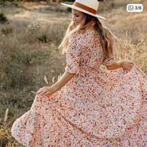 Petal & Pup Kelda Dress Beige Floral Maxi